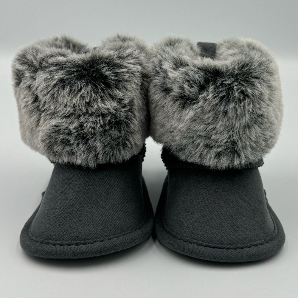 First Steps Baby Faux Fur Gray Booties Size 6-9 Months